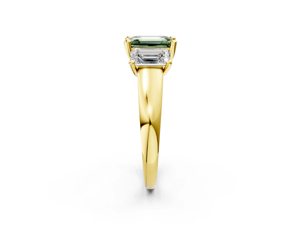 Yellow gold Three-Stone Fancy Green Emerald Cut Cut Solitaire Ring with Classic Prong Setting