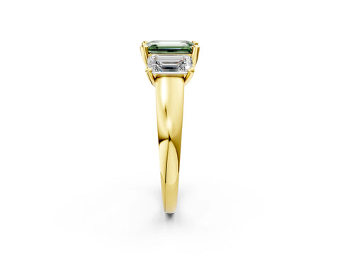 Yellow gold Three-Stone Fancy Green Emerald Cut Cut Solitaire Ring with Classic Prong Setting_2