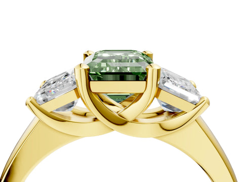 Yellow gold Three-Stone Fancy Green Emerald Cut Cut Solitaire Ring with Classic Prong Setting_4