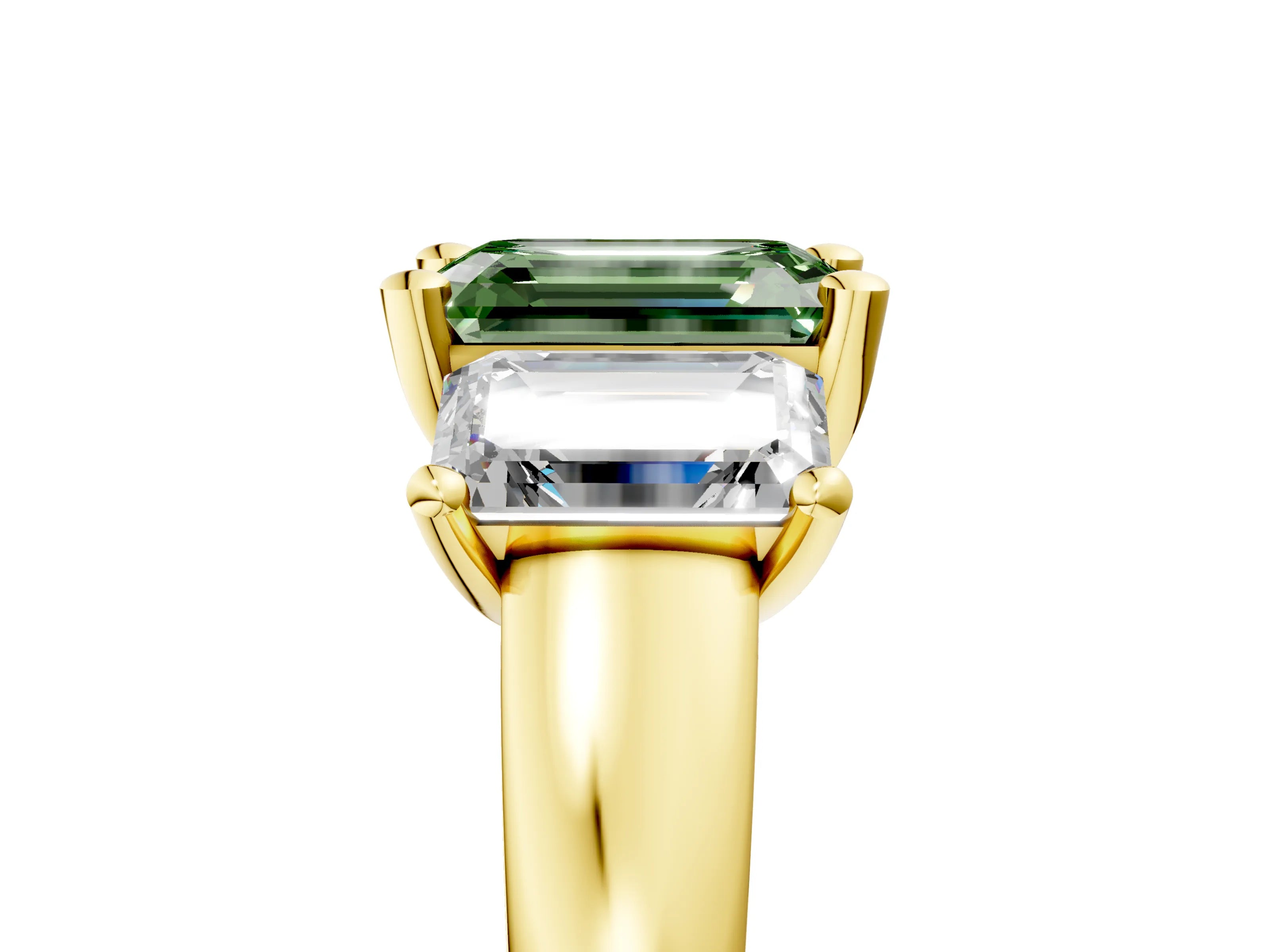 Yellow gold Three-Stone Fancy Green Emerald Cut Cut Solitaire Ring with Classic Prong Setting_5