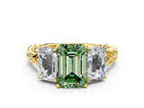 Yellow gold Three-Stone Fancy Green Emerald Cut Diamond Braided Band Ring with Four-Prong Setting_100