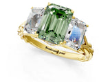 Yellow gold Three-Stone Fancy Green Emerald Cut Diamond Braided Band Ring with Four-Prong Setting_101