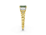 Yellow gold Three-Stone Fancy Green Emerald Cut Diamond Braided Band Ring with Four-Prong Setting_102