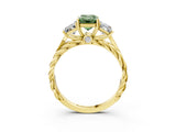 Yellow gold Three-Stone Fancy Green Emerald Cut Diamond Braided Band Ring with Four-Prong Setting_103