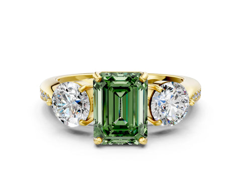 Yellow gold Three-Stone Fancy Green Emerald Cut Diamond Channel Set Engagement Ring with Prong Setting_12
