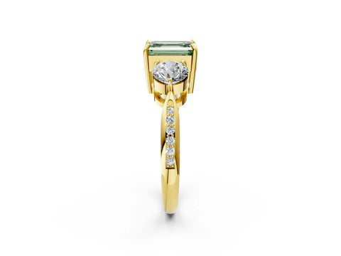 Yellow gold Three-Stone Fancy Green Emerald Cut Diamond Channel Set Engagement Ring with Prong Setting_14
