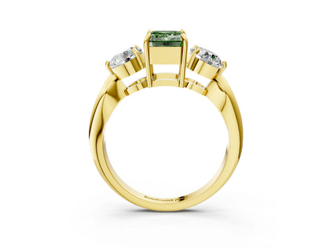 Yellow gold Three-Stone Fancy Green Emerald Cut Diamond Channel Set Engagement Ring with Prong Setting_3