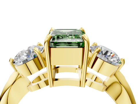 Yellow gold Three-Stone Fancy Green Emerald Cut Diamond Channel Set Engagement Ring with Prong Setting_4