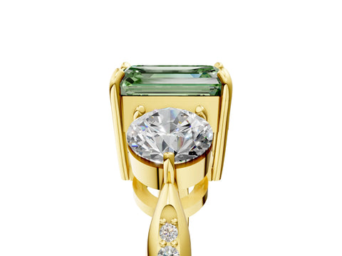 Yellow gold Three-Stone Fancy Green Emerald Cut Diamond Channel Set Engagement Ring with Prong Setting_5