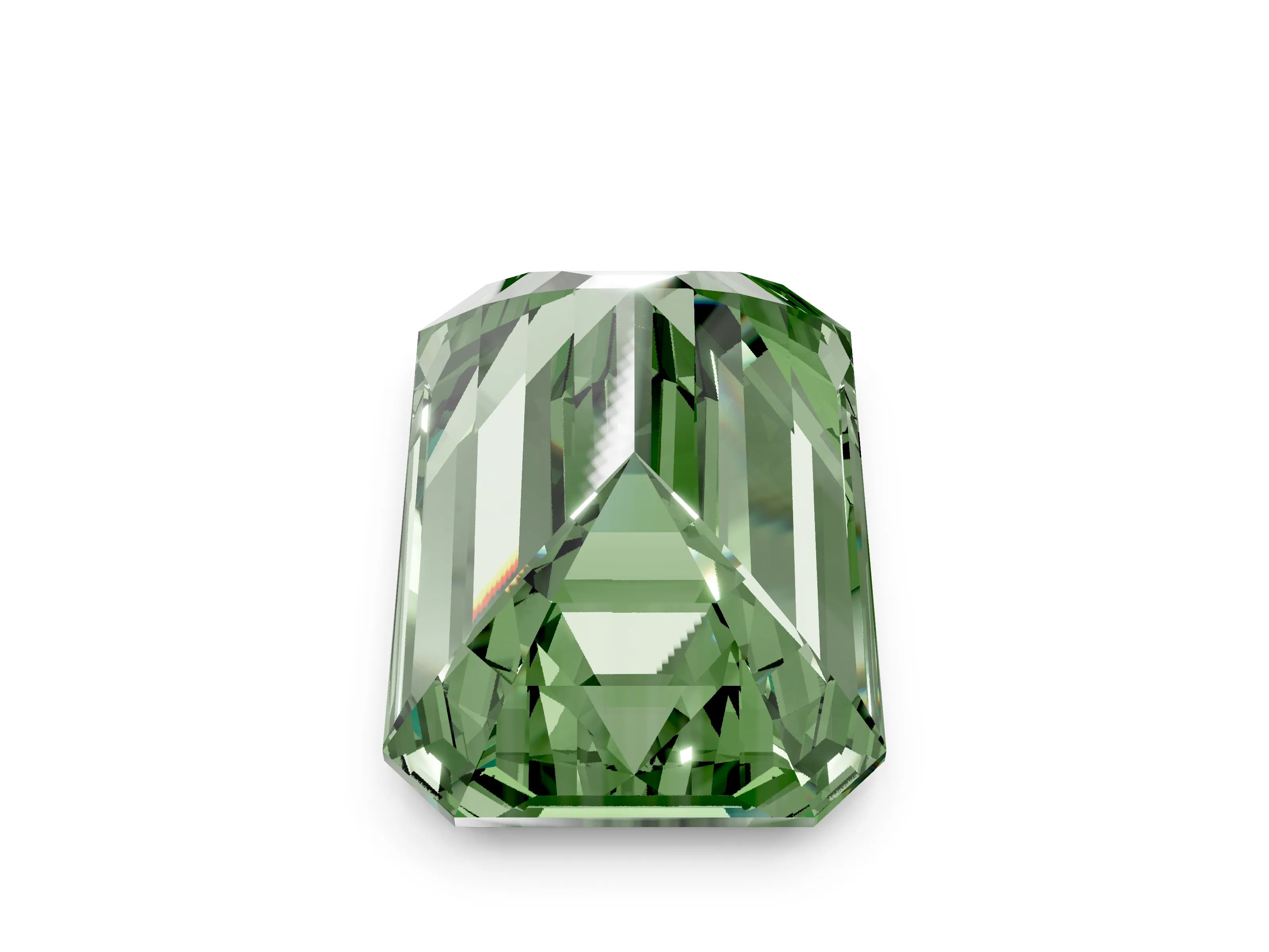 Yellow gold Three-Stone Fancy Green Emerald Cut Diamond Engagement Ring with Pave Band and Prong Setting