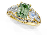 Yellow gold Three-Stone Fancy Green Emerald Cut Diamond Engagement Ring with Pave Band and Prong Setting_13