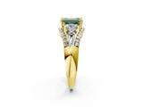 Yellow gold Three-Stone Fancy Green Emerald Cut Diamond Engagement Ring with Pave Band and Prong Setting_14