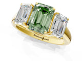Yellow gold Three-Stone Fancy Green Emerald Cut Diamond Engagement Ring with Prong Setting_4