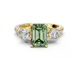 Yellow gold Three-Stone Fancy Green Emerald  Cut Diamond Pavé Band with Four-Prong Setting_28