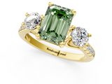 Yellow gold Three-Stone Fancy Green Emerald  Cut Diamond Pavé Band with Four-Prong Setting_29