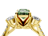 Yellow gold Three-Stone Fancy Green Emerald  Cut Diamond Pavé Band with Four-Prong Setting_32