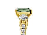 Yellow gold Three-Stone Fancy Green Emerald  Cut Diamond Pavé Band with Four-Prong Setting_33