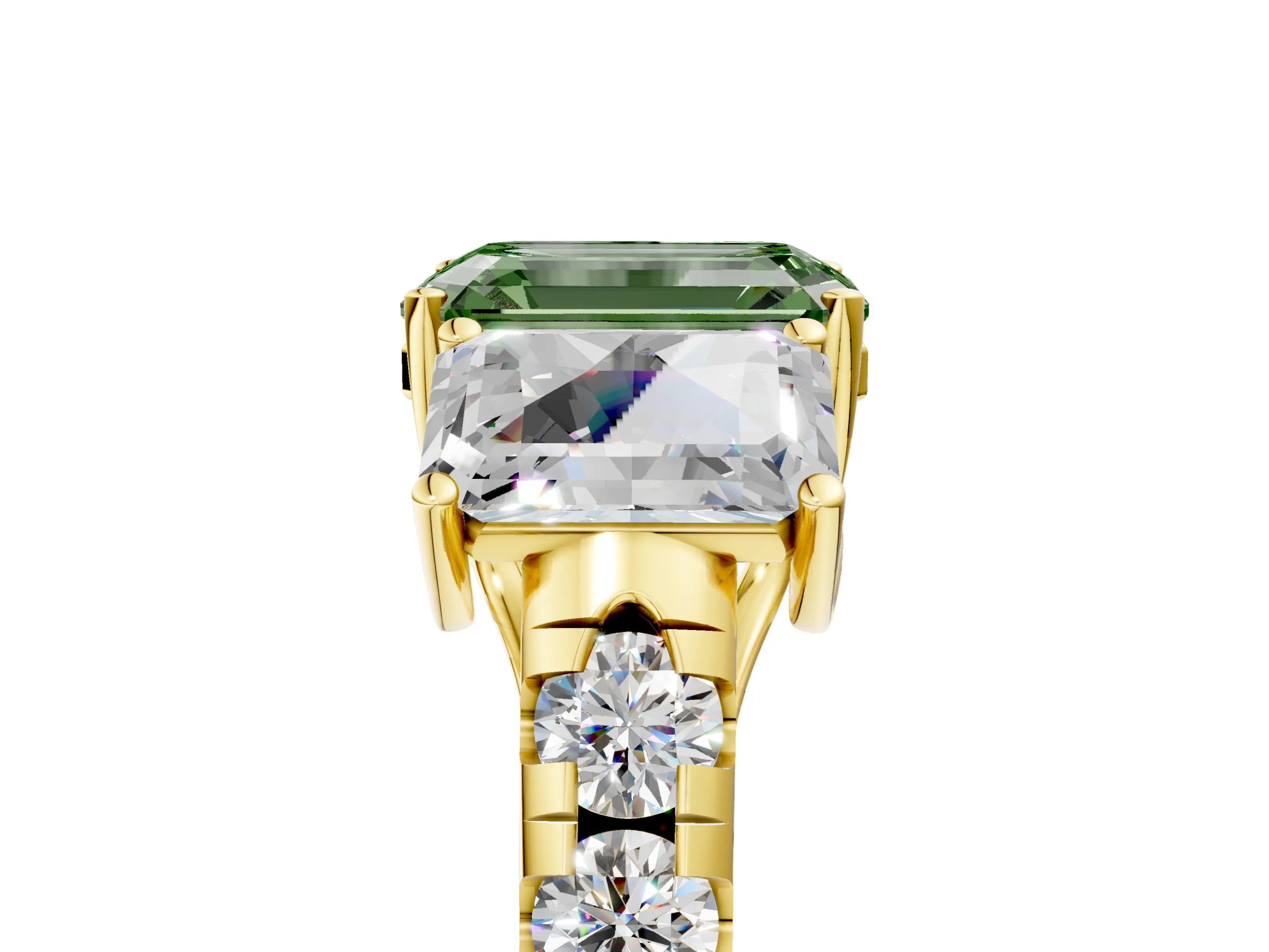 Yellow gold Three-Stone Fancy Green Emerald Cut Diamond Pavé Band with Prong Setting_5