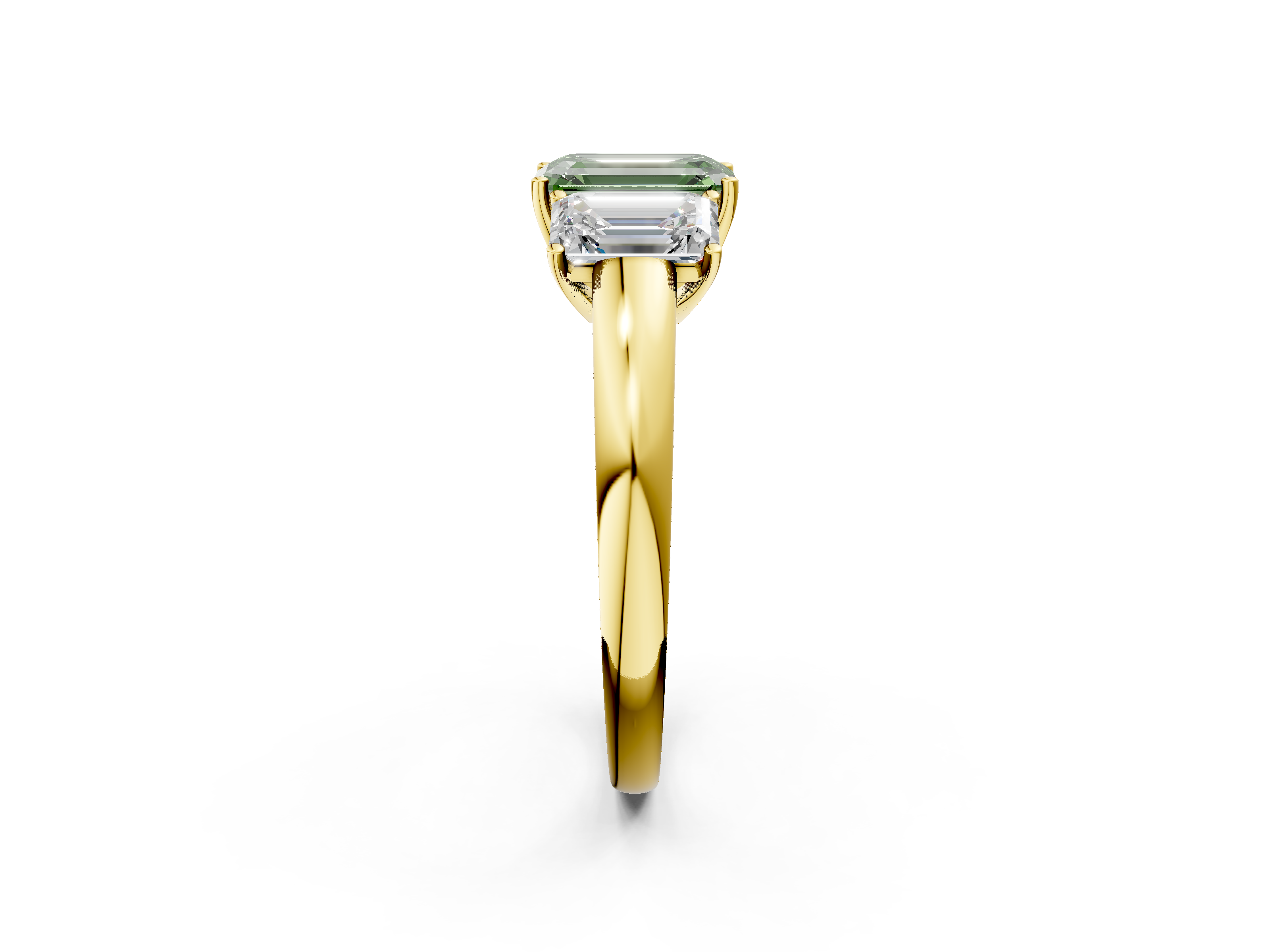 Yellow gold Three-Stone Fancy Green Emerald  Cut Diamond Ring with Channel-Set Band and Four-Prong Setting_44