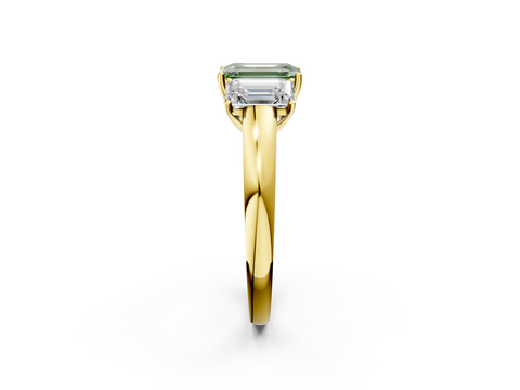Yellow gold Three-Stone Fancy Green Emerald  Cut Diamond Ring with Channel-Set Band and Four-Prong Setting_44