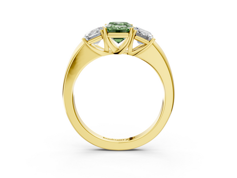 Yellow gold Three-Stone Fancy Green Emerald  Cut Diamond Ring with Channel-Set Band and Four-Prong Setting_45