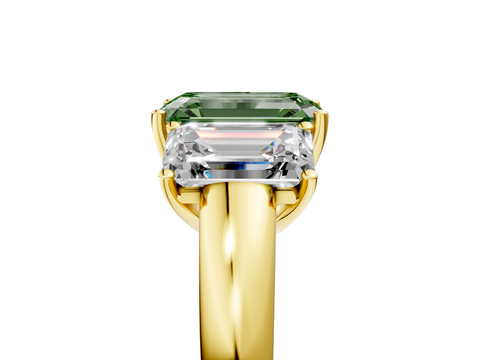 Yellow gold Three-Stone Fancy Green Emerald  Cut Diamond Ring with Channel-Set Band and Four-Prong Setting_47