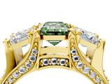 Yellow gold Three-Stone Fancy Green Emerald  Cut Diamond Ring with Channel-Set Band and Four-Prong Setting_56