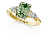 Yellow gold Three-Stone Fancy Green Emerald  Cut Diamond Ring with Pear Side Stones in Four-Prong Setting_115