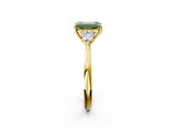 Yellow gold Three-Stone Fancy Green Emerald  Cut Diamond Ring with Pear Side Stones in Four-Prong Setting_116