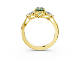 Yellow gold Three-Stone Fancy Green Emerald  Cut Diamond Ring with Pear Side Stones in Four-Prong Setting_117
