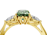 Yellow gold Three-Stone Fancy Green Emerald  Cut Diamond Ring with Pear Side Stones in Four-Prong Setting_118