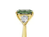 Yellow gold Three-Stone Fancy Green Emerald  Cut Diamond Ring with Pear Side Stones in Four-Prong Setting_119