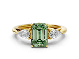 Yellow gold Three-Stone Fancy Green Emerald Cut Diamond Ring with Pear  Side Stones in Four-Prong Setting_12