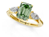 Yellow gold Three-Stone Fancy Green Emerald Cut Diamond Ring with Pear  Side Stones in Four-Prong Setting_13