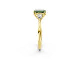 Yellow gold Three-Stone Fancy Green Emerald Cut Diamond Ring with Pear  Side Stones in Four-Prong Setting_14