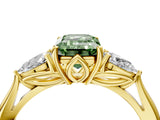 Yellow gold Three-Stone Fancy Green Emerald Cut Diamond Ring with Pear  Side Stones in Four-Prong Setting_16