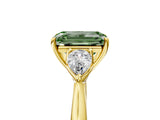 Yellow gold Three-Stone Fancy Green Emerald Cut Diamond Ring with Pear  Side Stones in Four-Prong Setting_17