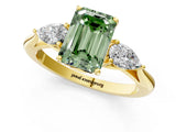 Yellow gold Three-Stone Fancy Green Emerald Cut Diamond Ring with Pear  Side Stones in Four-Prong Setting_49