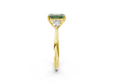 Yellow gold Three-Stone Fancy Green Emerald Cut Diamond Ring with Pear  Side Stones in Four-Prong Setting_50
