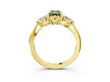 Yellow gold Three-Stone Fancy Green Emerald Cut Diamond Ring with Pear  Side Stones in Four-Prong Setting_51
