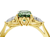 Yellow gold Three-Stone Fancy Green Emerald Cut Diamond Ring with Pear  Side Stones in Four-Prong Setting_52