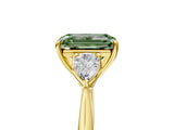 Yellow gold Three-Stone Fancy Green Emerald Cut Diamond Ring with Pear  Side Stones in Four-Prong Setting_53