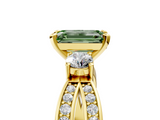 Yellow gold Three-Stone Fancy Green Emerald  Cut Diamond Twist Band with Prong Setting_56