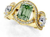 Yellow gold Three-Stone Fancy Green Emerald Cut Diamond Wave Pave Band with Prong Setting_1