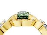 Yellow gold Three-Stone Fancy Green Emerald Cut Diamond Wave Pave Band with Prong Setting_4