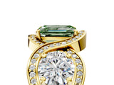 Yellow gold Three-Stone Fancy Green Emerald Cut Diamond Wave Pave Band with Prong Setting_5