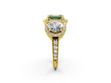 Yellow gold Three-Stone Fancy Green Emerald Cut Halo Diamond Milgrain Band with Four-Prong Setting_2