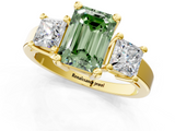 Yellow gold Three-Stone Fancy Green Emerald  Cut Solitaire Ring with Prong Setting_4