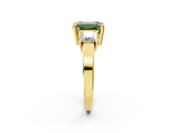 Yellow gold Three-Stone Fancy Green Emerald  Cut Solitaire Ring with Prong Setting_5