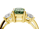 Yellow gold Three-Stone Fancy Green Emerald  Cut Solitaire Ring with Prong Setting_7